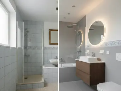 Kompletní rekonstrukce koupelny a instalace zařizovacích předmětů.